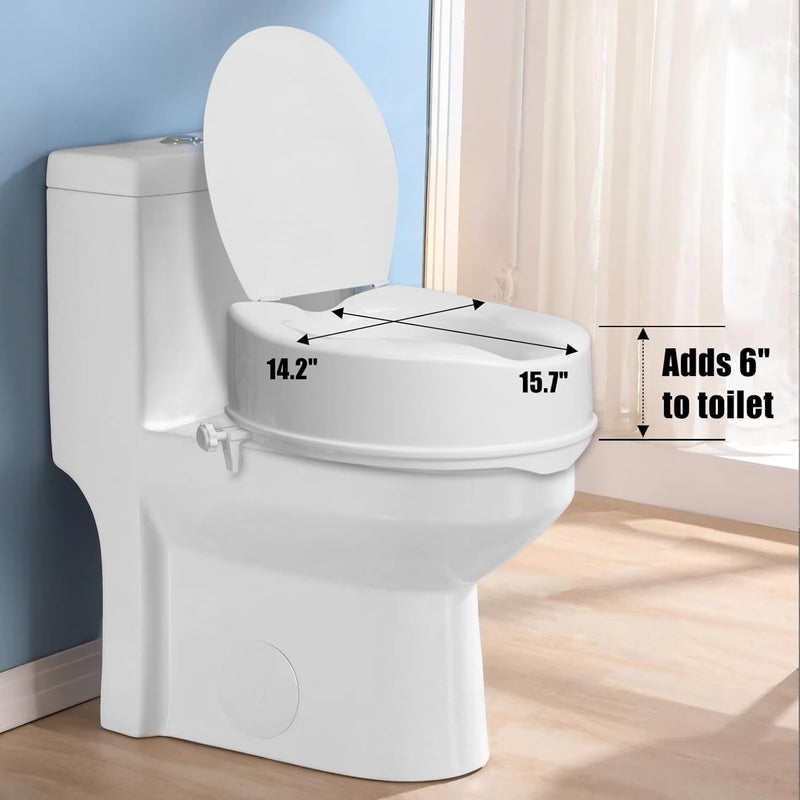 Caredear Store Raised Toilet Seat with Lid for Elderly, 6" High Toilet Seat for Elongated or Standard Commode, Raised Toilet Seat for Seniors, Handicap Toilet Seat Riser with Cover - Image 3